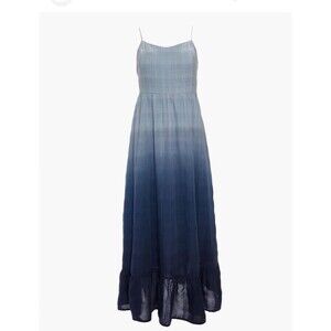 Madewell Dip-Dye Cami Pintuck Ruffle Maxi Dress 10 Blue Womens Spaghetti Straps